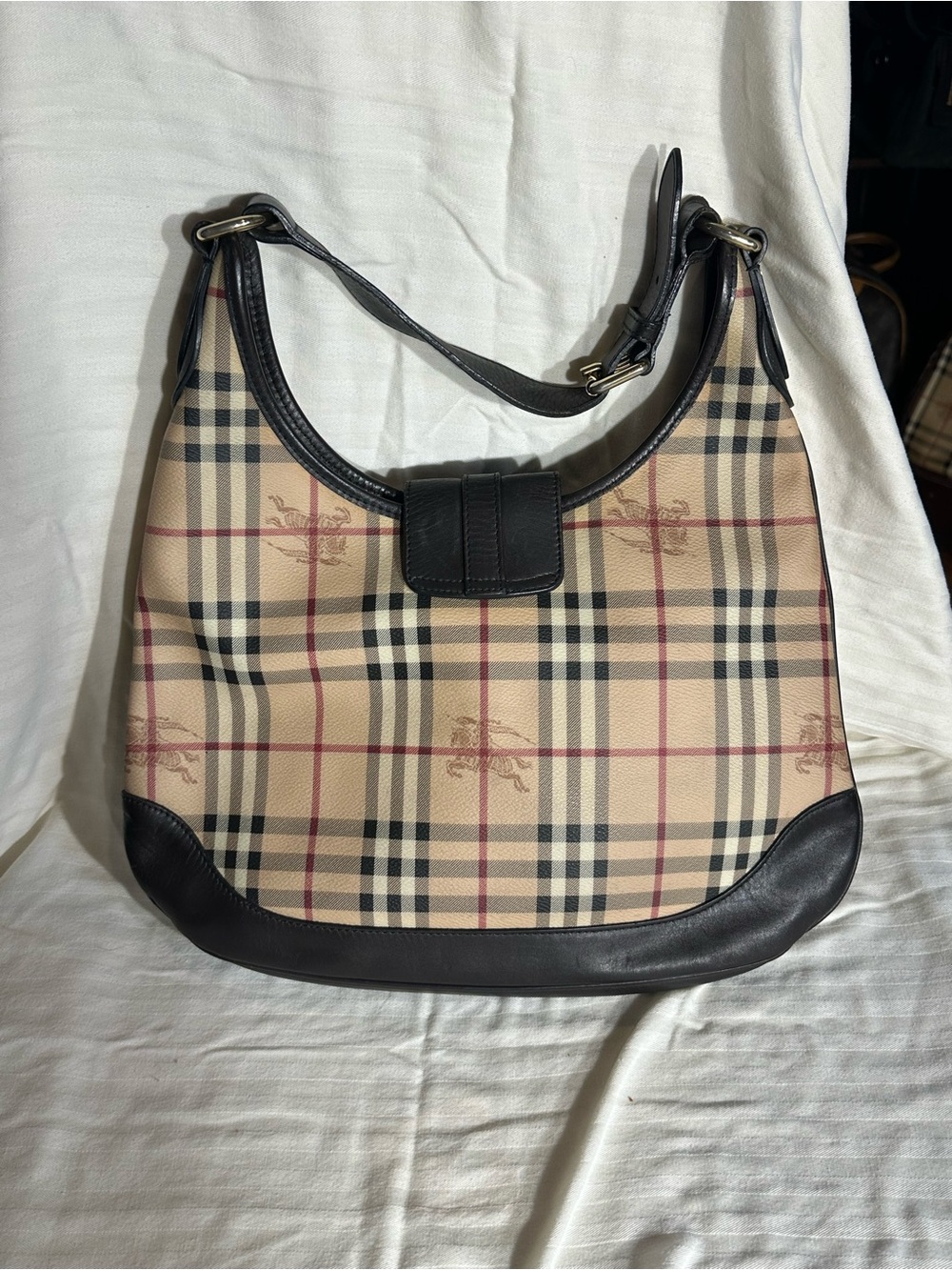 Burberry Beige Check Canvas Hobo with Black Trim - Picture 2 of 6